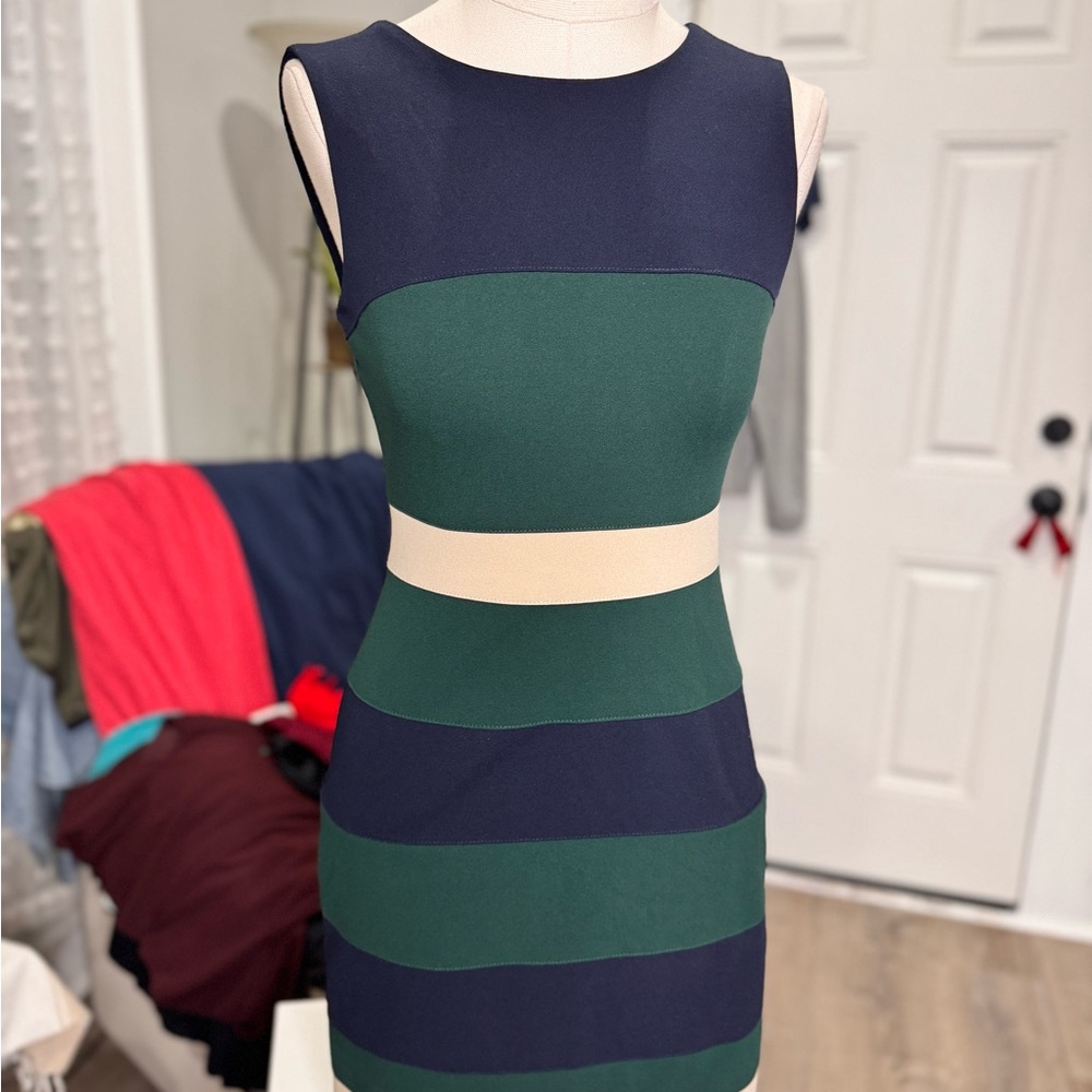 Elegant Green and Navy Striped Dress